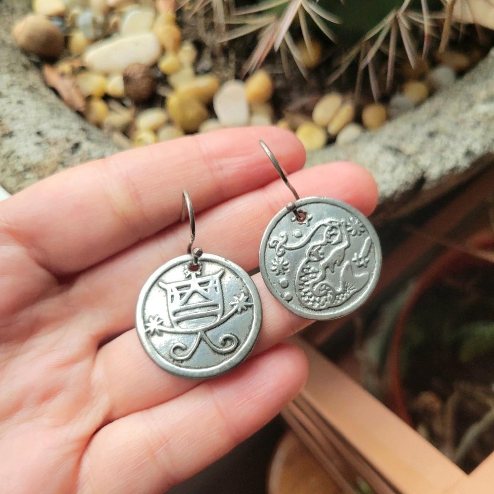 Vintage Silver Tribal Asian Style Mermaid Earrings
